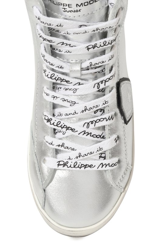 Высокие кеды из кожи Philippe Model Junior Серебряный, фото 4
