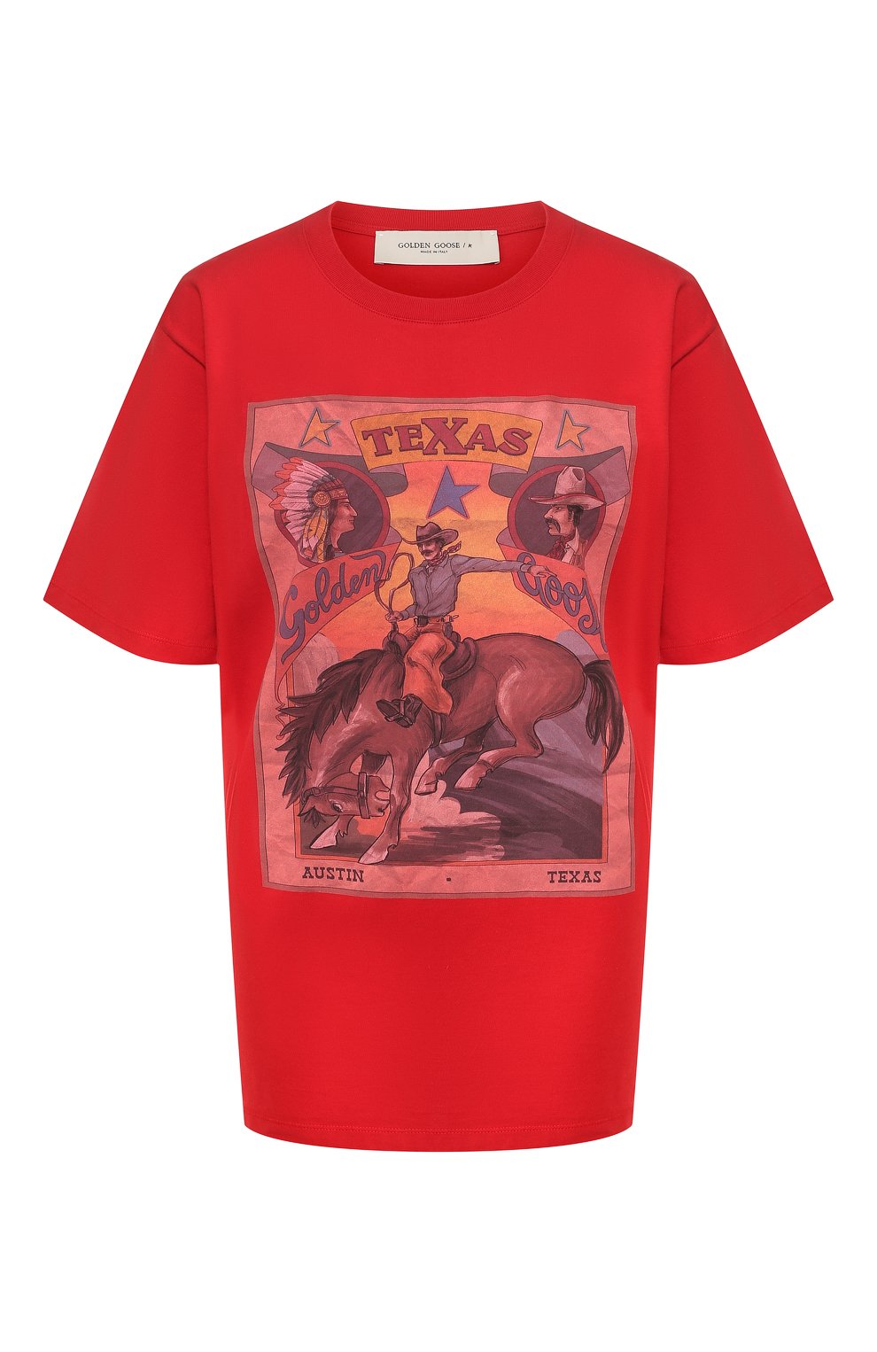 Хлопковая футболка GOLDEN GOOSE DELUXE BRAND красного цвета по цене 22950 руб., арт. G36WP026.T7, фото 1 Хлопковая футболка GOLDEN GOOSE DELUXE BRAND, арт. G36WP026.T7, фото 1
