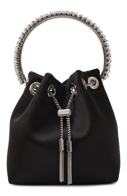 Женская сумка bon bon JIMMY CHOO черного цвета, арт. B0N B0N/VKM | Фото 1 (Ремень/цепочка: На ремешке; Материал сплава: Проставлено; Материал: Текстиль; Драгоценные камни: Проставлено; Размер: mini)