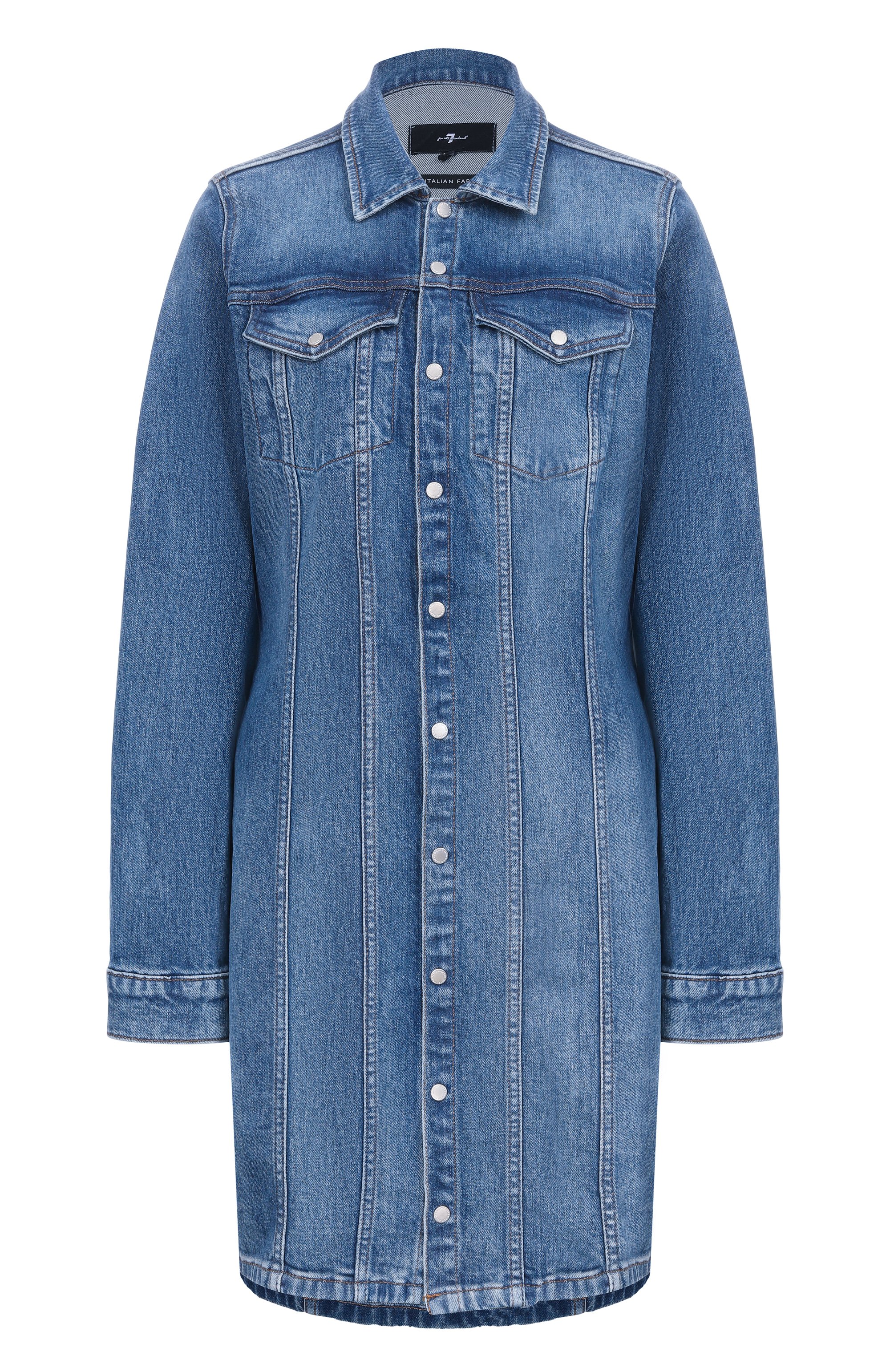 Джинсовое платье 7 FOR ALL MANKIND синего цвета по цене 38100 руб., арт. 7UDA0K85-3NG, фото 1 Джинсовое платье 7 FOR ALL MANKIND, арт. 7UDA0K85-3NG, фото 1
