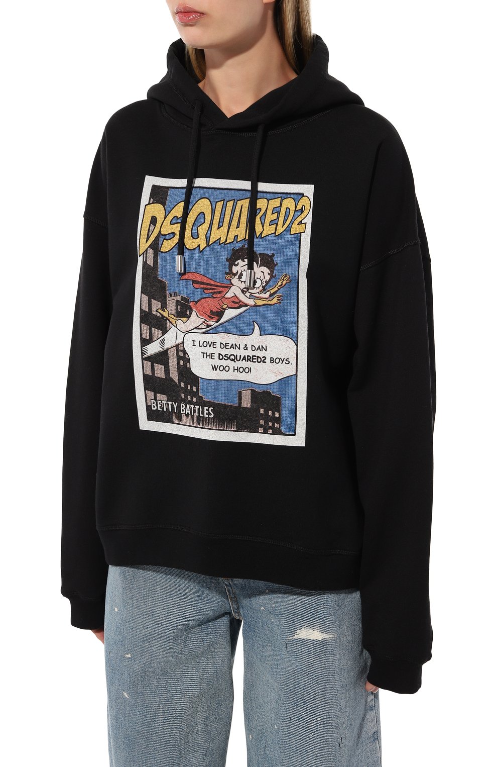 Хлопковое худи DSQUARED2 черного цвета по цене 42350 руб., арт. S75GU0522/S25551, фото 3 Хлопковое худи DSQUARED2, арт. S75GU0522/S25551, фото 3