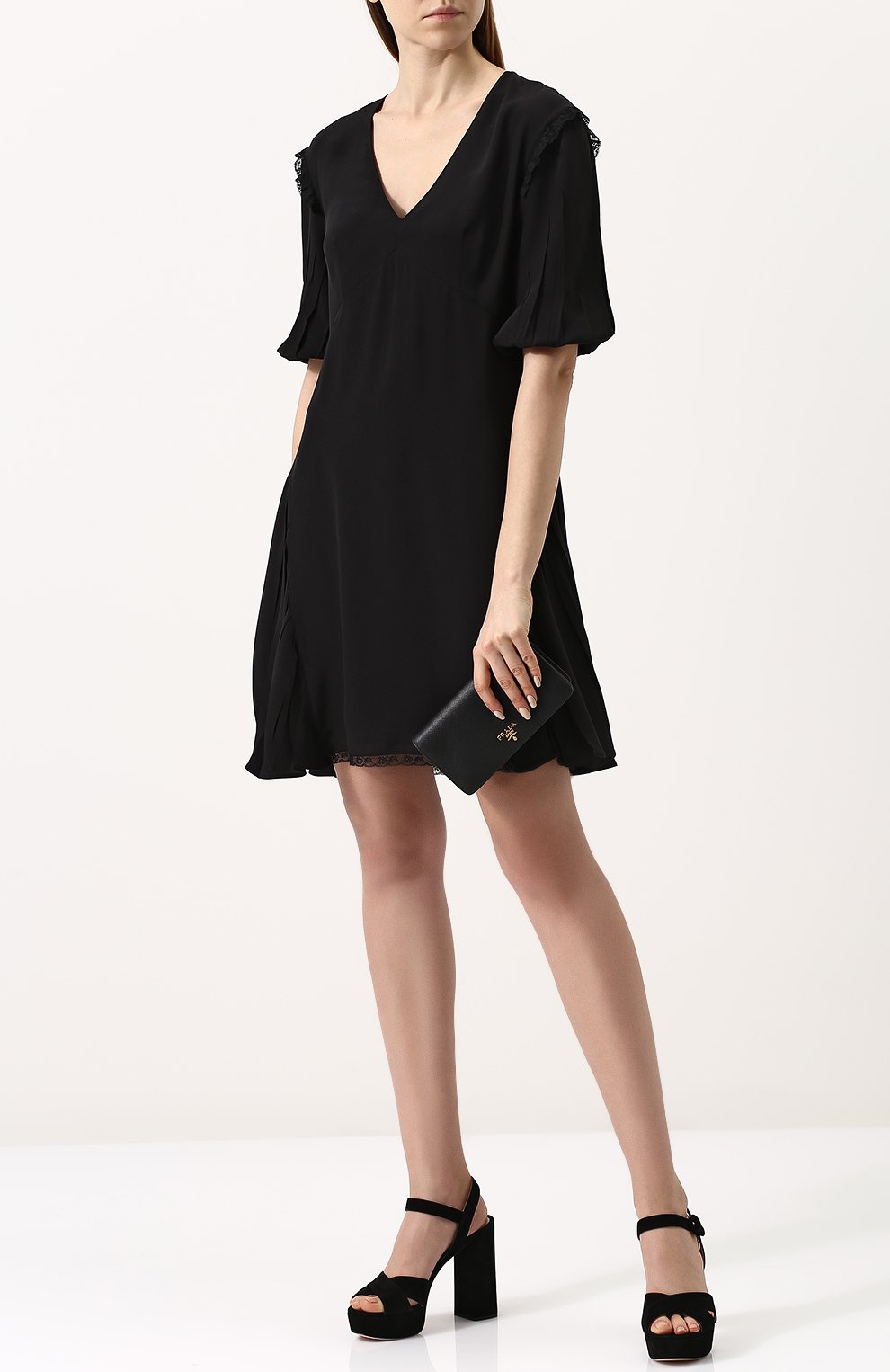 Однотонное приталенное мини-платье с v-образным вырезом PRADA, арт. P35Q9-1H51-F0002, фото 2