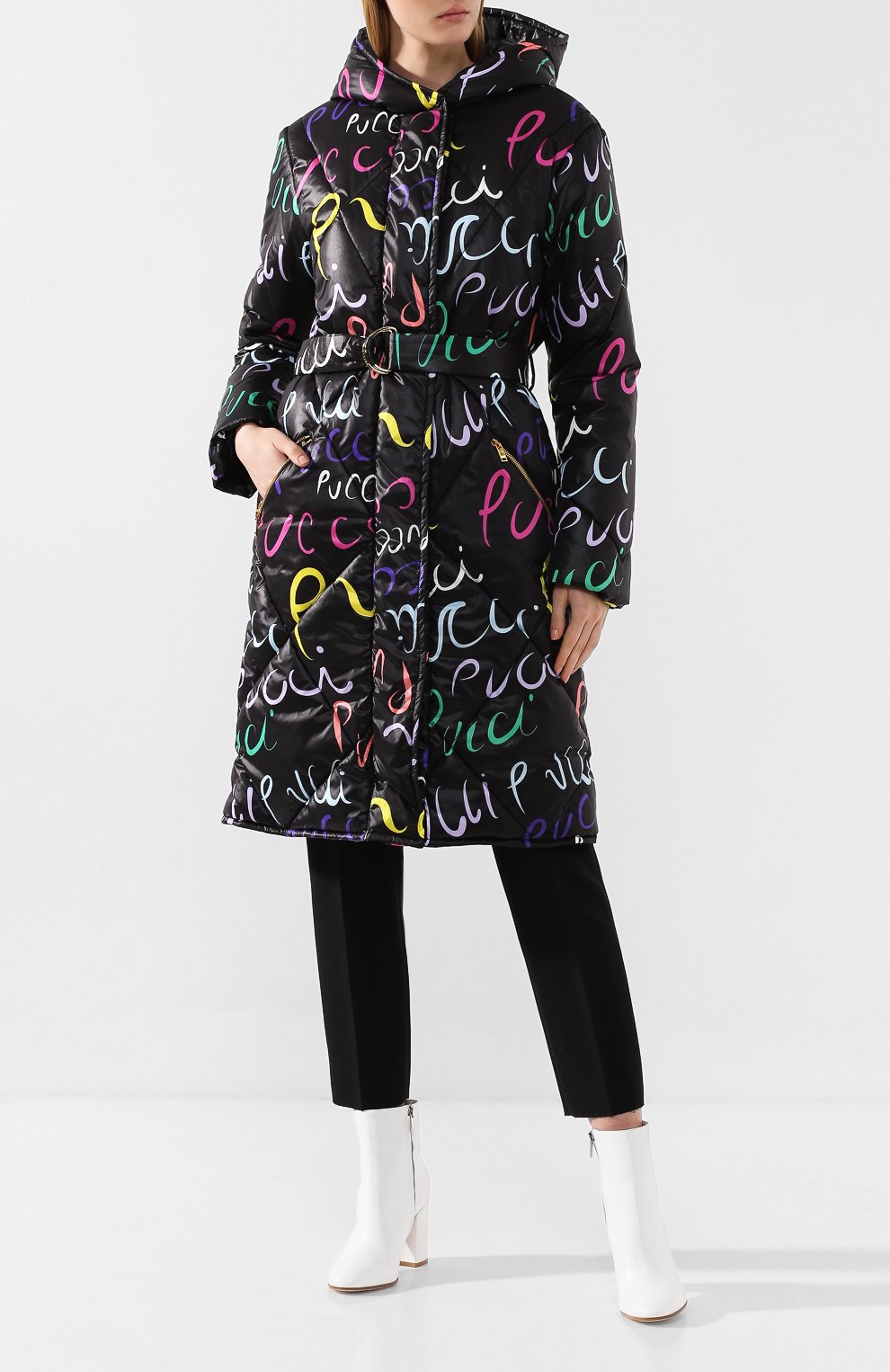 Утепленное пальто EMILIO PUCCI черного цвета по цене 172500 руб., арт. 9RYA05/9R790, фото 2 Утепленное пальто EMILIO PUCCI, арт. 9RYA05/9R790, фото 2