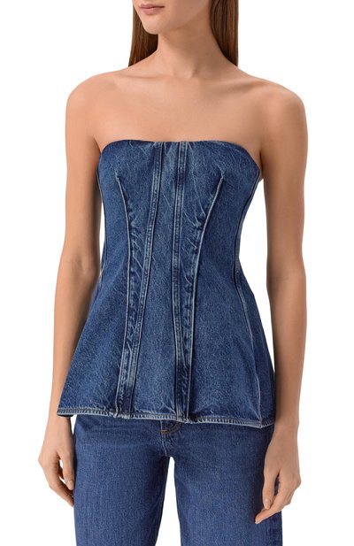 Джинсовый топ-корсет AGOLDE синего цвета по цене 38150 руб., арт. A74031254, фото 3 Джинсовый топ-корсет AGOLDE, арт. A74031254, фото 3