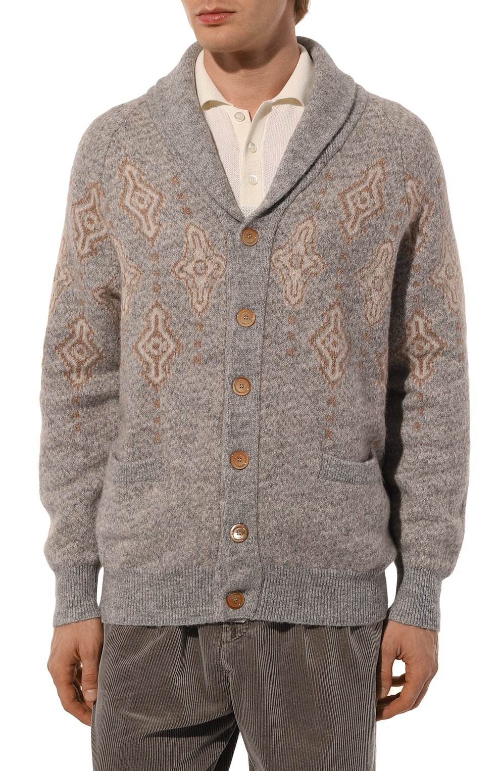 Кардиган из шерсти и хлопка BRUNELLO CUCINELLI серого цвета по цене 324500 руб., арт. MS0708406, фото 3 Кардиган из шерсти и хлопка BRUNELLO CUCINELLI, арт. MS0708406, фото 3