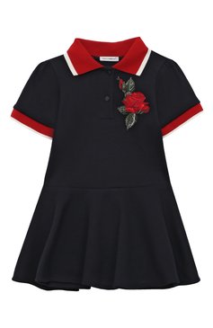 Детское хлопковое платье DOLCE & GABBANA темно-синего цвета, арт. L5JD6M/G7JI8/8-14 | Фото 1 (Рукава: Короткие; Материал сплава: Проставлено; Материал внешний: Хлопок; Драгоценные камни: Проставлено)