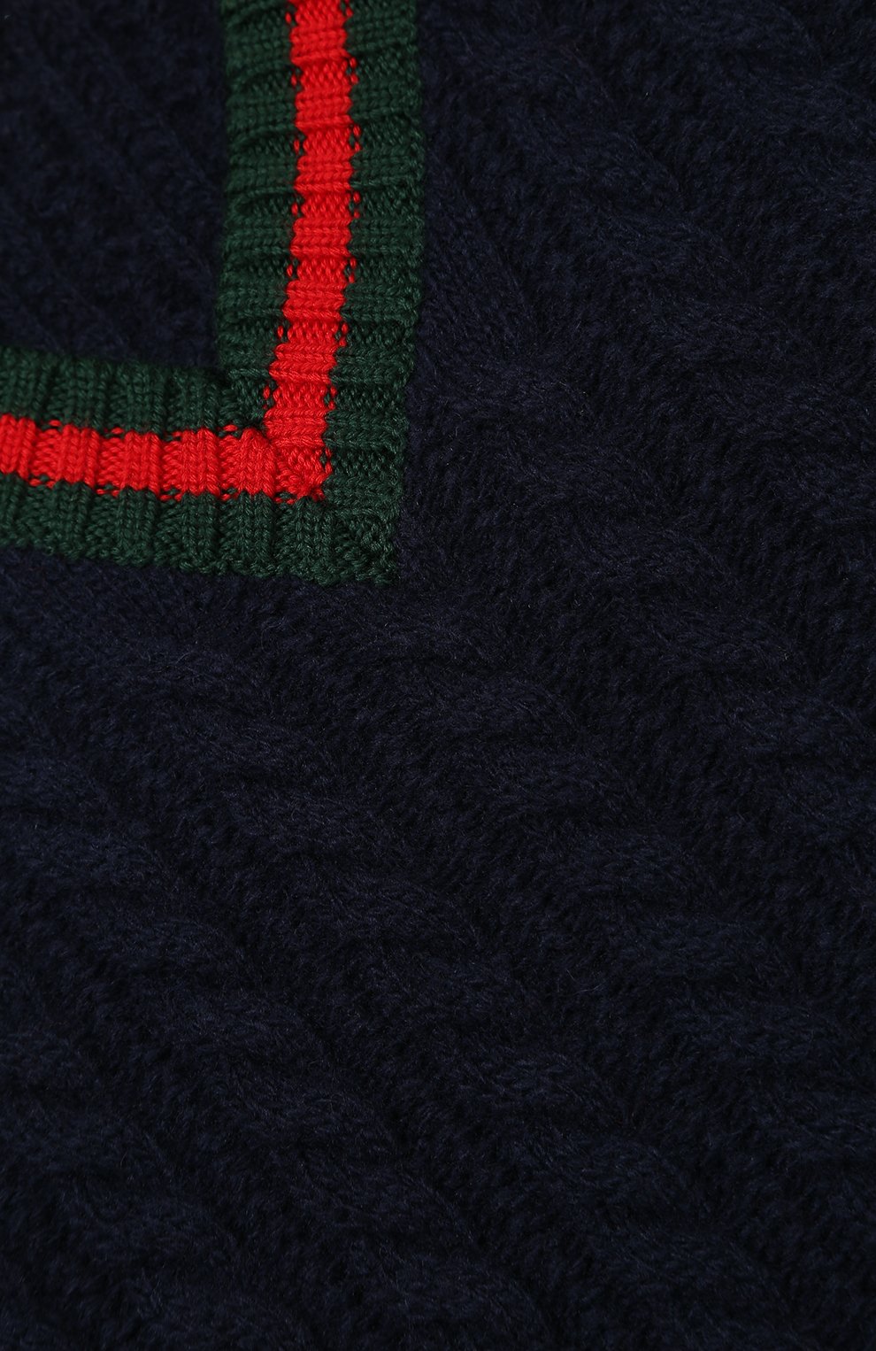 Шерстяной пуловер фактурной вязки с контрастной отделкой GUCCI синего цвета по цене 33650 руб., арт. 475588/X1495, фото 3 Шерстяной пуловер фактурной вязки с контрастной отделкой GUCCI, арт. 475588/X1495, фото 3
