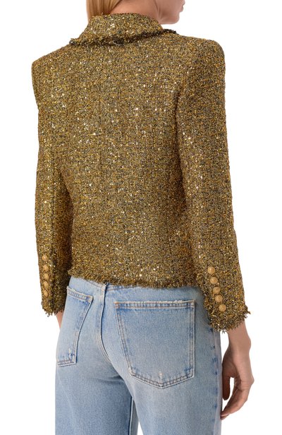 Твидовый жакет BALMAIN золотого цвета по цене 514500 руб., арт. HF1SC308/XM19, фото 4 Твидовый жакет BALMAIN, арт. HF1SC308/XM19, фото 4