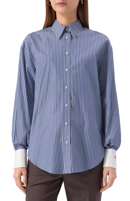 Рубашка из хлопка и шелка Brunello Cucinelli MA794NM116 Синий  MA794NM116 Фото 3