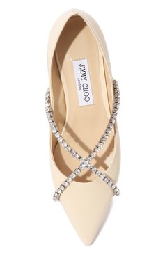 Женские кожаные балетки genevi JIMMY CHOO кремвого цвета, арт. GENEVI FLAT/B0B | Фото 6 (Каблук высота: Низкий; Материал внутренний: Натуральная кожа; Материал сплава: Проставлено; Подошва: Плоская; Драгоценные камни: Проставлено)