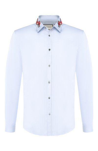 Хлопковая рубашка с воротником кент GUCCI голубого цвета по цене 66240 руб., арт. 433550/Z3898, фото 1 Хлопковая рубашка с воротником кент GUCCI, арт. 433550/Z3898, фото 1