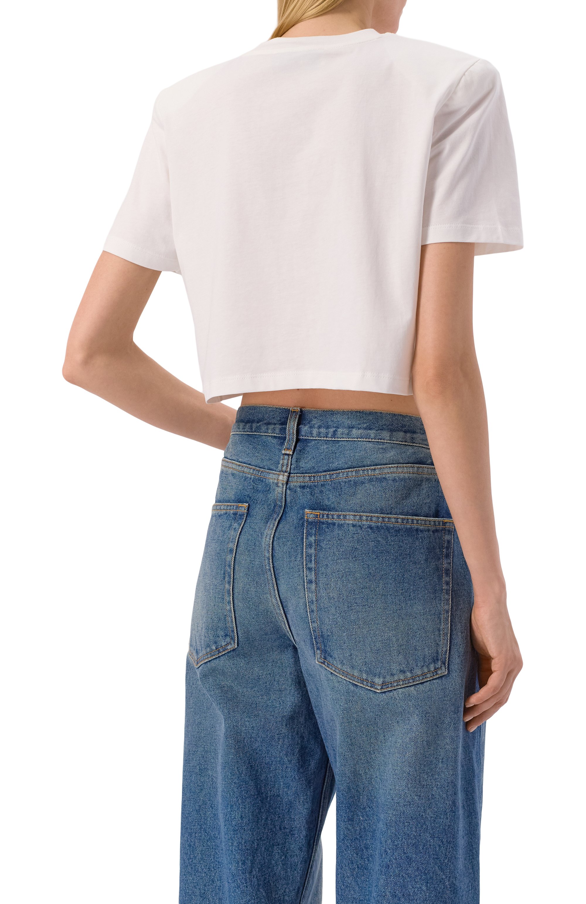 Хлопковая футболка с отделкой стразами BLUMARINE, арт. 2T133A, фото 4