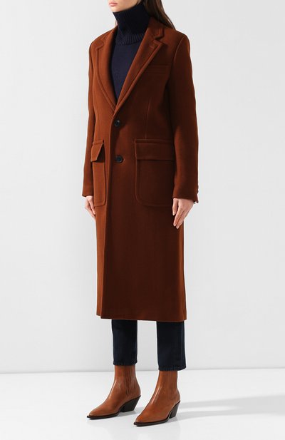 Шерстяное пальто AMI коричневого цвета по цене 73400 руб., арт. H19FM002.224, фото 3 Шерстяное пальто AMI, арт. H19FM002.224, фото 3