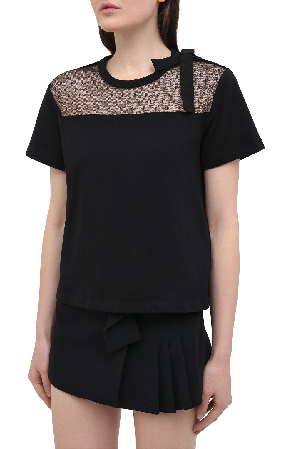 Хлопковая футболка REDVALENTINO черного цвета по цене 26650 руб., арт. VR3MG08W/5Q2, фото 3 Хлопковая футболка REDVALENTINO, арт. VR3MG08W/5Q2, фото 3