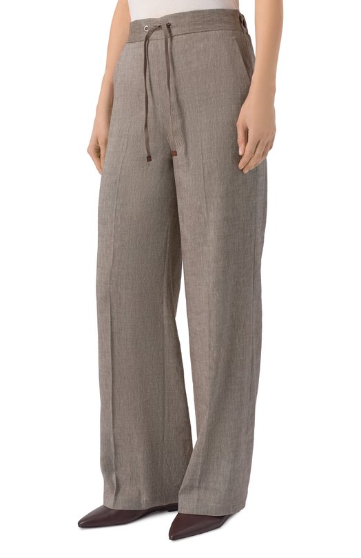 Брюки изо льна и вискозы Lorena Antoniazzi E2624PA31L/5154 Коричневый  E2624PA31L/5154 Фото 3