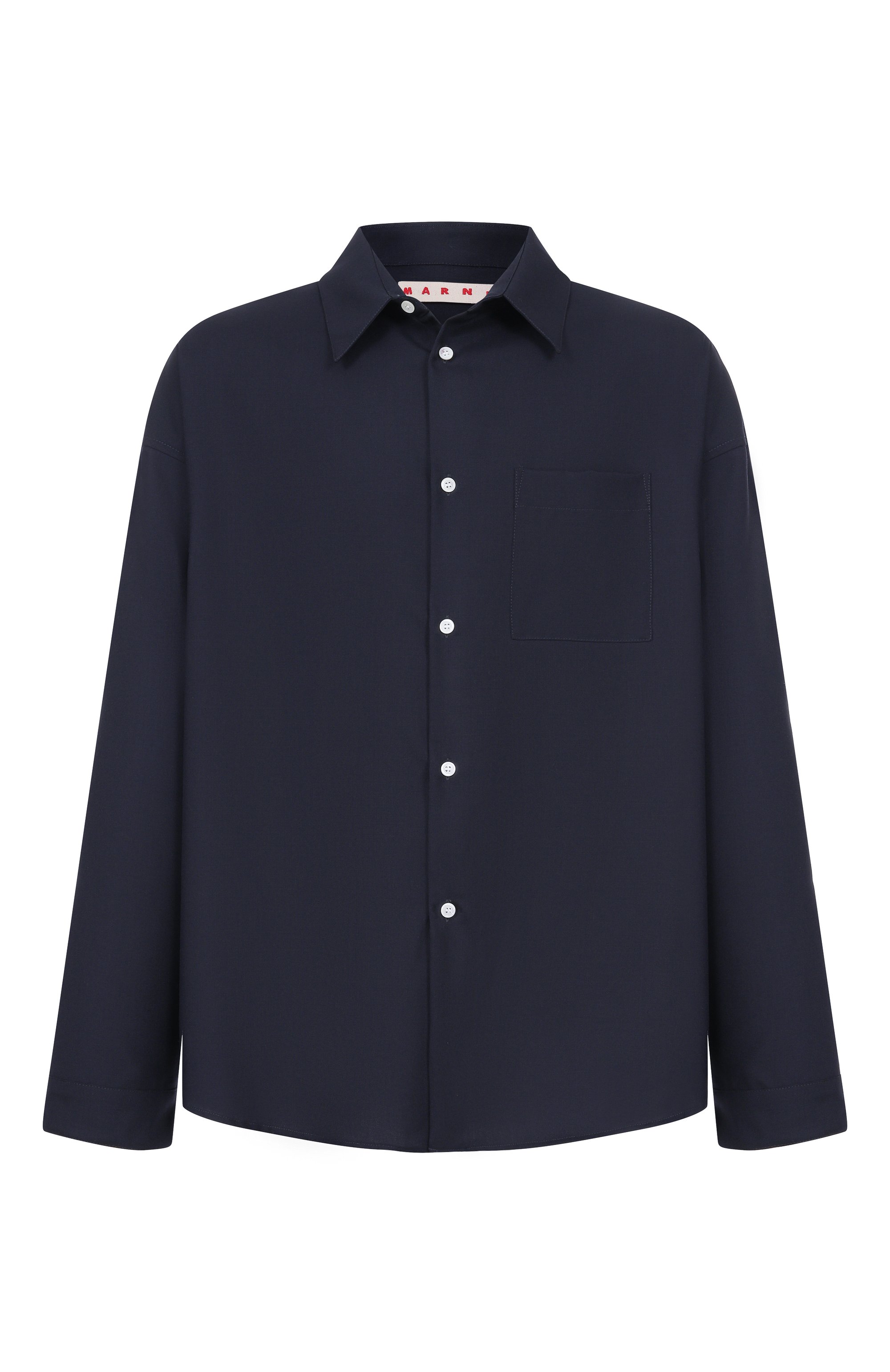 Шерстяная рубашка MARNI темно-синего цвета по цене 89950 руб., арт. CUMU0061A3/UTW839, фото 1 Шерстяная рубашка MARNI, арт. CUMU0061A3/UTW839, фото 1