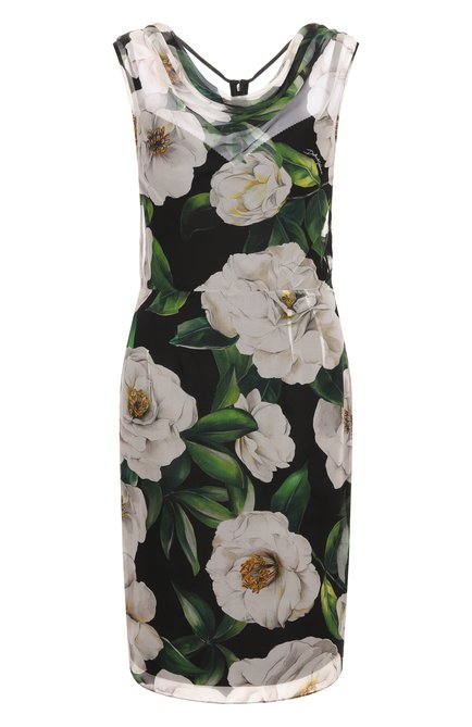 Женское шелковое платье DOLCE & GABBANA черного цвета, арт. F6TLBT/IS1XD | Фото 1 (Драгоценные камни: Проставлено; Длина Ж (юбки, платья, шорты): До колена; Материал сплава: Проставлено; Материал внешний: Шелк)