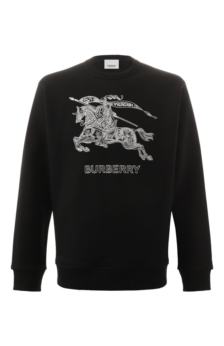 Мужской хлопковый свитшот BURBERRY черного цвета, арт. 8072777 | Фото 1 (Драгоценные камни: Проставлено; Рукава: Длинные; Материал сплава: Проставлено; Длина (для топов): Стандартные; Мужское Кросс-КТ: свитшот-одежда; Принт: С принтом; Стили: Спорт-шик; Материал внешний: Хлопок)