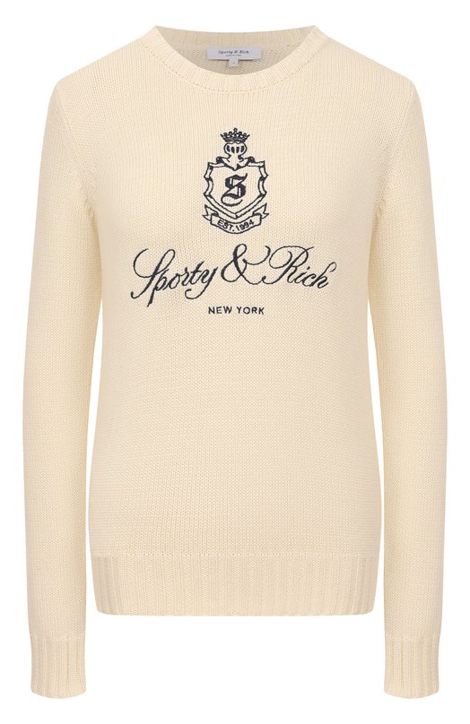 Хлопковый пуловер Sporty and Rich WS065606205WH37 Кремовый WS065606205WH37
