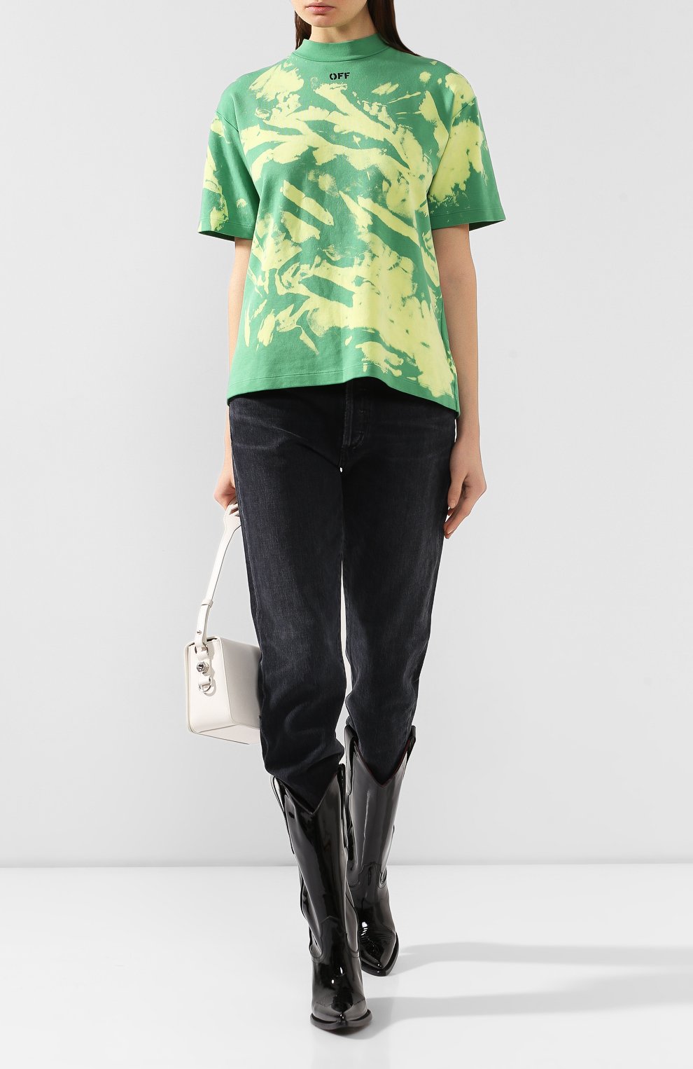 Хлопковая футболка OFF-WHITE зеленого цвета по цене 25500 руб., арт. 0WAA068F19F870524110, фото 2 Хлопковая футболка OFF-WHITE, арт. 0WAA068F19F870524110, фото 2