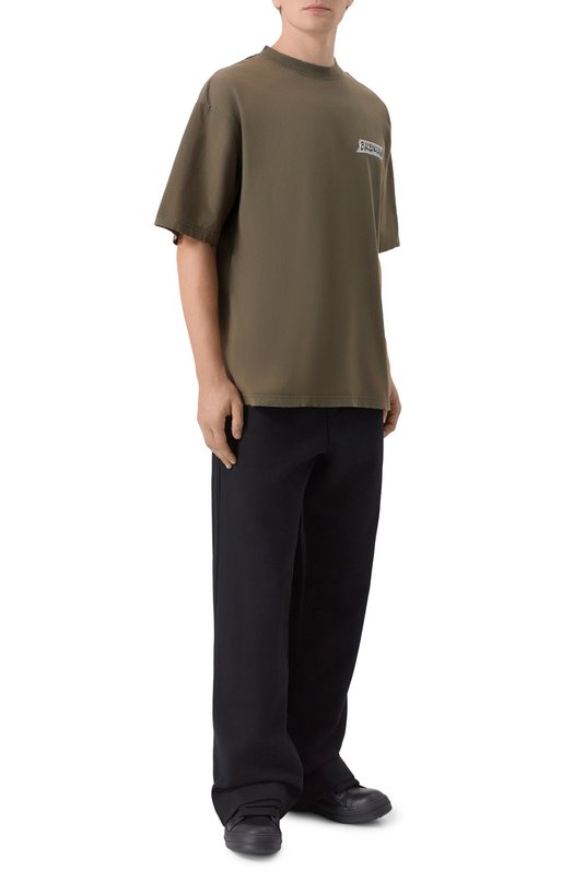 Хлопковая футболка Balenciaga 764235/TTVL6 Хаки  764235/TTVL6 Фото 2