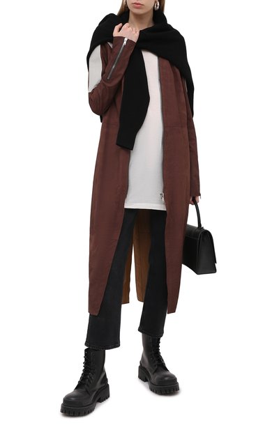 Кожаное пальто RICK OWENS коричневого цвета по цене 278000 руб., арт. RP21S3945/LBAB, фото 2 Кожаное пальто RICK OWENS, арт. RP21S3945/LBAB, фото 2