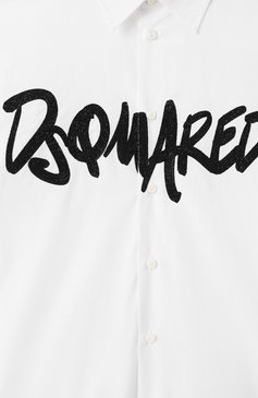 Детская хлопковая рубашка DSQUARED2 белого цвета, арт. DQ2708/D007D | Фото 3 (Драгоценные камни: Проставлено; Рукава: Длинные; Материал сплава: Проставлено; Случай: Повседневный; Материал внешний: Хлопок; Ростовка одежда: 8 лет | 128 см, 16 лет | 164 см, 13 - 15 лет | 158 см, 10 - 11 лет | 140 - 146см)