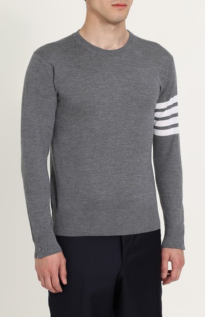 Шерстяной джемпер с контрастной отделкой и декоративными пуговицами THOM BROWNE, арт. MKA002A-00014, фото 3