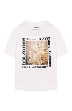 Детский хлопковая футболка BURBERRY белого цвета, арт. 8011683 | Фото 1 (Статус проверки: Проверено, Проверена категория; Материал внешний: Хлопок; Материал сплава: Проверено, Проставлено; Нос: Не проставлено; Кросс-КТ НВ: Футболка)