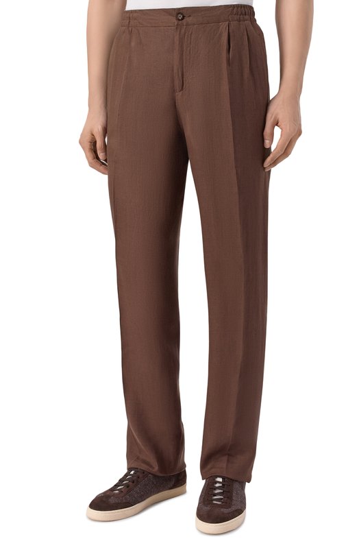 Льняные брюки Kiton UPN01H09690 Коричневый  UPN01H09690 Фото 3