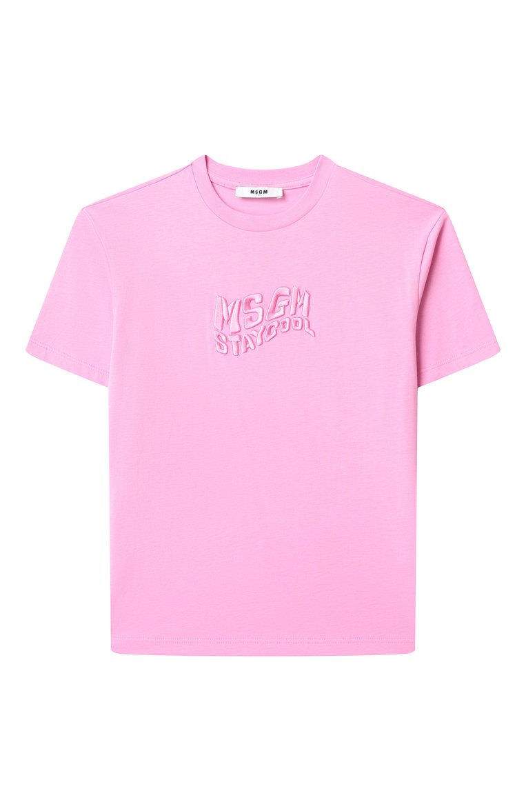 Детская хлопковая футболка MSGM KIDS розового цвета, арт. S5MSJGTH241 | Фото 1 (Материал сплава: Проставлено; Драгоценные камни: Проставлено; Рукава: Короткие; Девочки Кросс-КТ: футболка-одежда, Футболка-спорт; Материал внешний: Хлопок; Ростовка одежда: 6 лет | 116 см, 12 лет | 152 см, 8 лет | 128 см, 10 - 11 лет | 140 - 146см, 16 лет | 164 см)