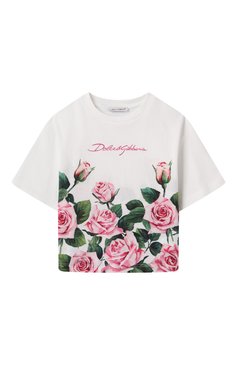 Детская хлопковая футболка DOLCE & GABBANA белого цвета, арт. L5JTNL/II7GI/2-6 | Фото 1 (Рукава: Короткие; Материал сплава: Проставлено; Драгоценные камни: Проставлено; Девочки Кросс-КТ: футболка-одежда; Материал внешний: Хлопок; Ростовка одежда: 4 года | 104 см, 3 года | 98 см, 2 года | 92 см, 6 лет | 116 см, 5 лет | 110 см)