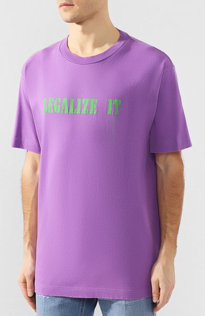 Хлопковая футболка PALM ANGELS фиолетового цвета по цене 23500 руб., арт. PMAA001S194130109588, фото 3 Хлопковая футболка PALM ANGELS, арт. PMAA001S194130109588, фото 3
