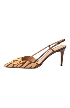 Женские кожаные туфли vlogo signature VALENTINO бежевого цвета, арт. 6W2S0R01/RCM | Фото 4 (Каблук высота: Высокий; Подошва: Плоская; Материал внутренний: Натуральная кожа; Материал сплава: Проставлено; Материал внешний: Натуральная кожа; Драгоценные камни: Проставлено; Каблук тип: Шпилька; Женское Кросс-КТ: Слингбэки)