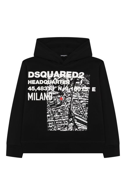 Детский хлопковое худи DSQUARED2 черного цвета, арт. DQ2802/D0094 | Фото 1 (Драгоценные камни: Проставлено; Рукава: Длинные; Материал сплава: Проставлено; Материал внешний: Хлопок)