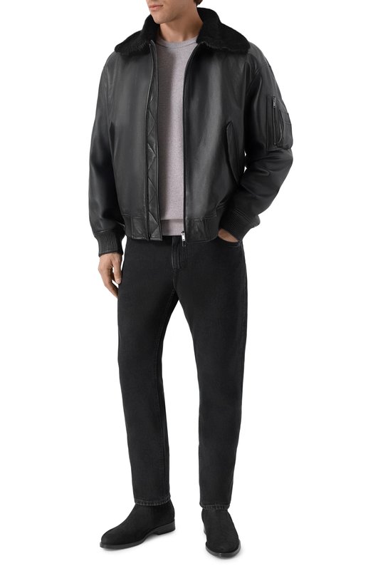 Кожаный бомбер с подкладкой из норки MVST M25.1PM.0004/BIG SIZE/PL0NGE Чёрный  M25.1PM.0004/BIG SIZE/PL0NGE Фото 2