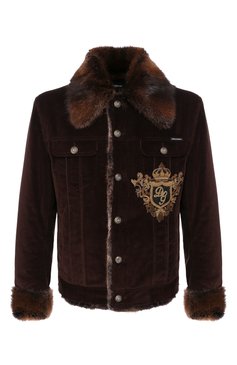 Мужская вельветовая куртка с меховой отделкой DOLCE & GABBANA коричневого цвета, арт. G9P02Z/FUWC0 | Фото 1 (Материал внешний: Шелк, Хлопок; Рукава: Длинные; Длина (верхняя одежда): Короткие; Мужское Кросс-КТ: Верхняя одежда, утепленные куртки; Кросс-КТ: Куртка, Утепленные; Статус проверки: Проверена категория; Материал утеплителя: Натуральный мех; Материал сплава: Проставлено; Драгоценные камни: Проставлено; Стили: Кэжуэл; Автоматизация Diginetica: Не назначено)