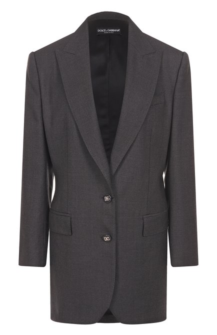 Женский шерстяной жакет DOLCE & GABBANA темно-серого цвета, арт. F29GGT/FU287 | Фото 1 (Рукава: Длинные; Длина (для топов): Удлиненные; Материал сплава: Проставлено; Материал внешний: Шерсть; Драгоценные камни: Проставлено)