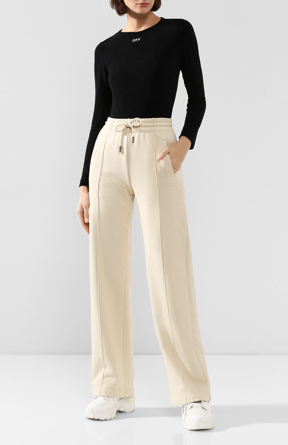 Хлопковые брюки OFF-WHITE бежевого цвета по цене 51900 руб., арт. 0WCH005E19F290974747, фото 2 Хлопковые брюки OFF-WHITE, арт. 0WCH005E19F290974747, фото 2