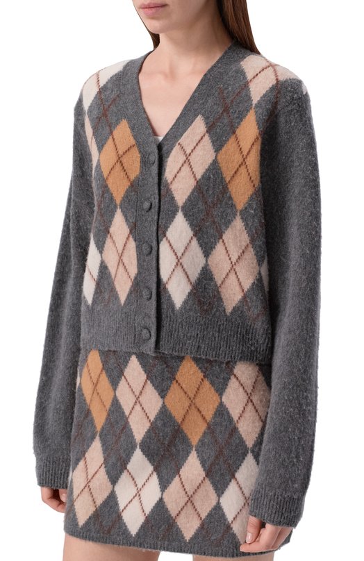 Кардиган из шерсти и кашемира Frame Denim WS26KSW007/THE BRUSHED ARGYLE CARDI Серый  WS26KSW007/THE BRUSHED ARGYLE CARDI Фото 3
