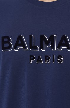 Мужская хлопковая футболка BALMAIN темно-синего цвета, арт. CH1EG010/BB99 | Фото 5 (Рукава: Короткие; Длина (для топов): Стандартные; Принт: С принтом; Материал сплава: Проставлено; Материал внешний: Хлопок; Драгоценные камни: Проставлено; Стили: Кэжуэл)