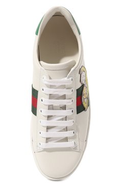 Женские кожаные кеды new ace GUCCI белого цвета, арт. 661663 0FI60 | Фото 6 (Подошва: Платформа; Материал внутренний: Натуральная кожа; Материал сплава: Проставлено; Нос: Не проставлено; Материал утеплителя: Без утеплителя; Драгоценные камни: Проставлено; Стили: Кэжуэл)