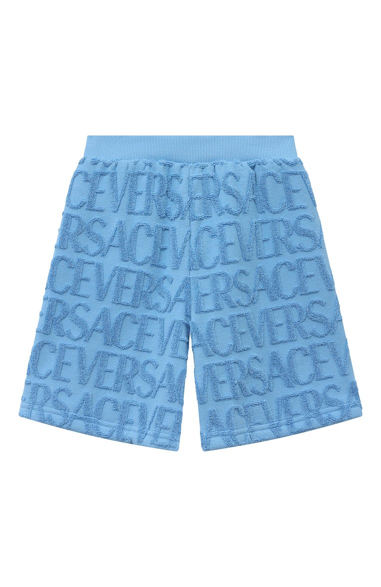 Детские шорты VERSACE голубого цвета, арт. 1011099/1A08124/8A-14A | Фото 1 (Нос: Не проставлено; Материал внешний: Хлопок; Случай: Повседневный)