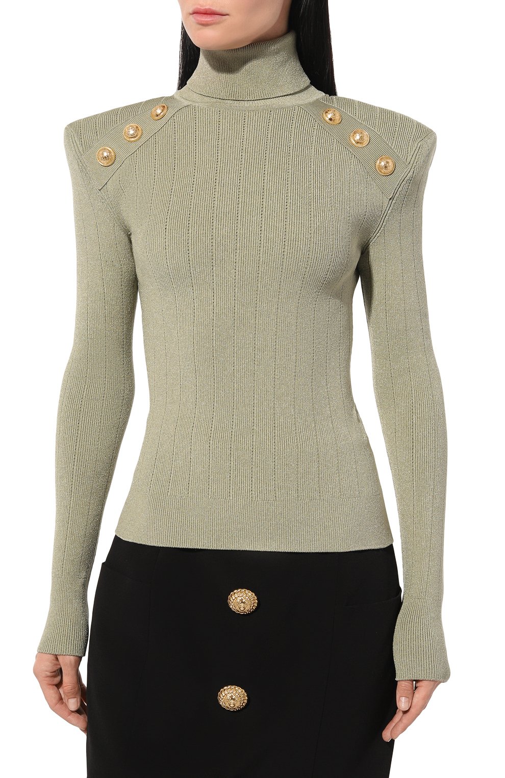 Водолазка из вискозы BALMAIN светло-зеленого цвета по цене 127500 руб., арт. DF0KH000/KB07, фото 3 Водолазка из вискозы BALMAIN, арт. DF0KH000/KB07, фото 3