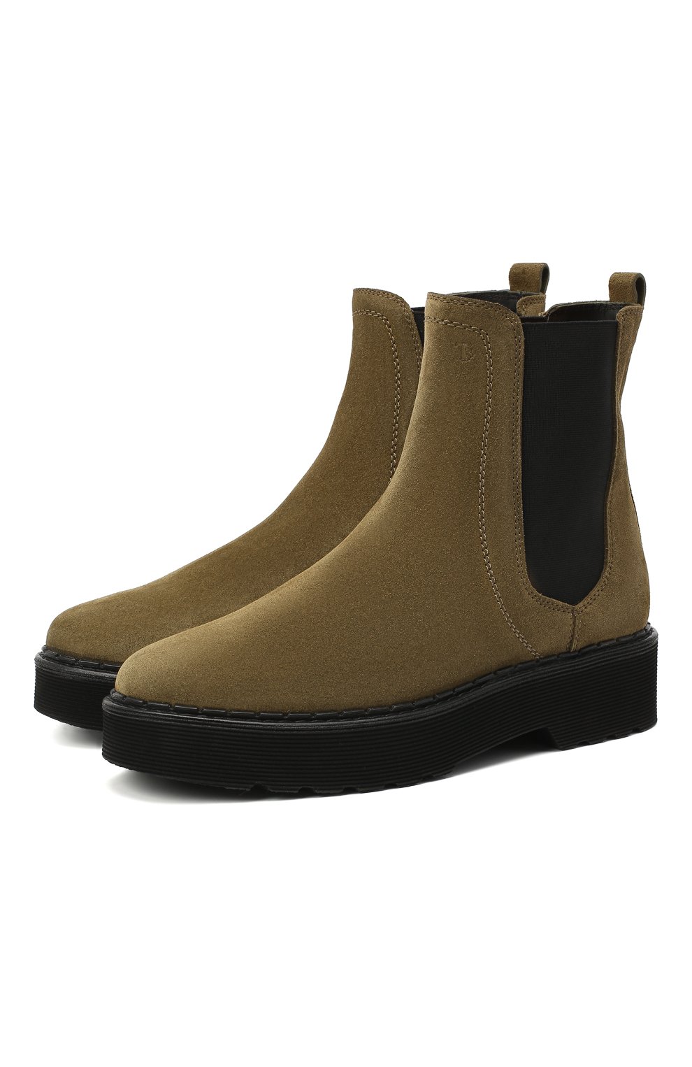 Комбинированные ботинки TOD’S хаки цвета по цене 69950 руб., арт. XXW80C0DR70RE0, фото 1 Комбинированные ботинки TOD’S, арт. XXW80C0DR70RE0, фото 1