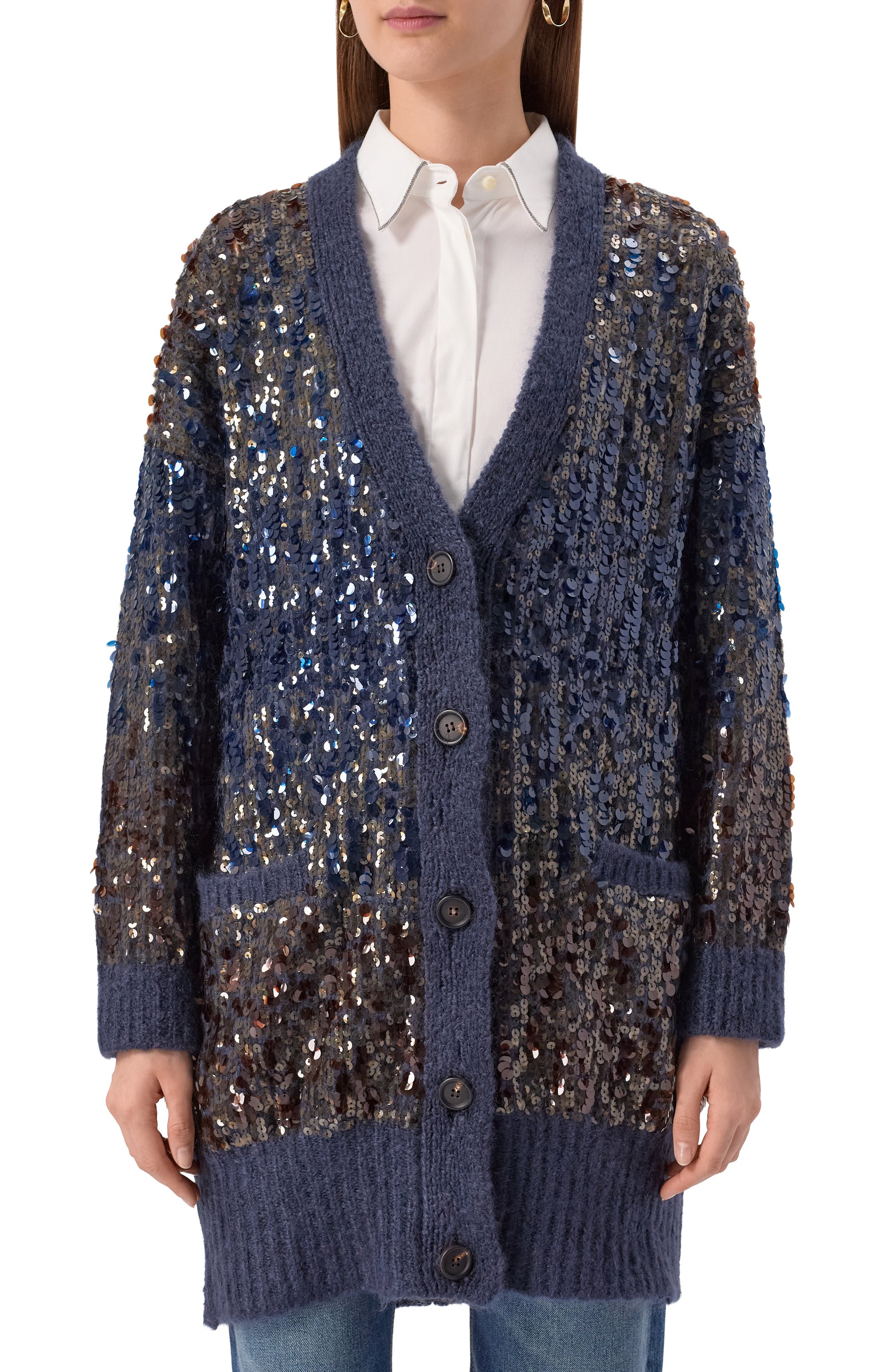 Шерстяной кардиган с отделкой пайетками BRUNELLO CUCINELLI, арт. M1U375906P, фото 3