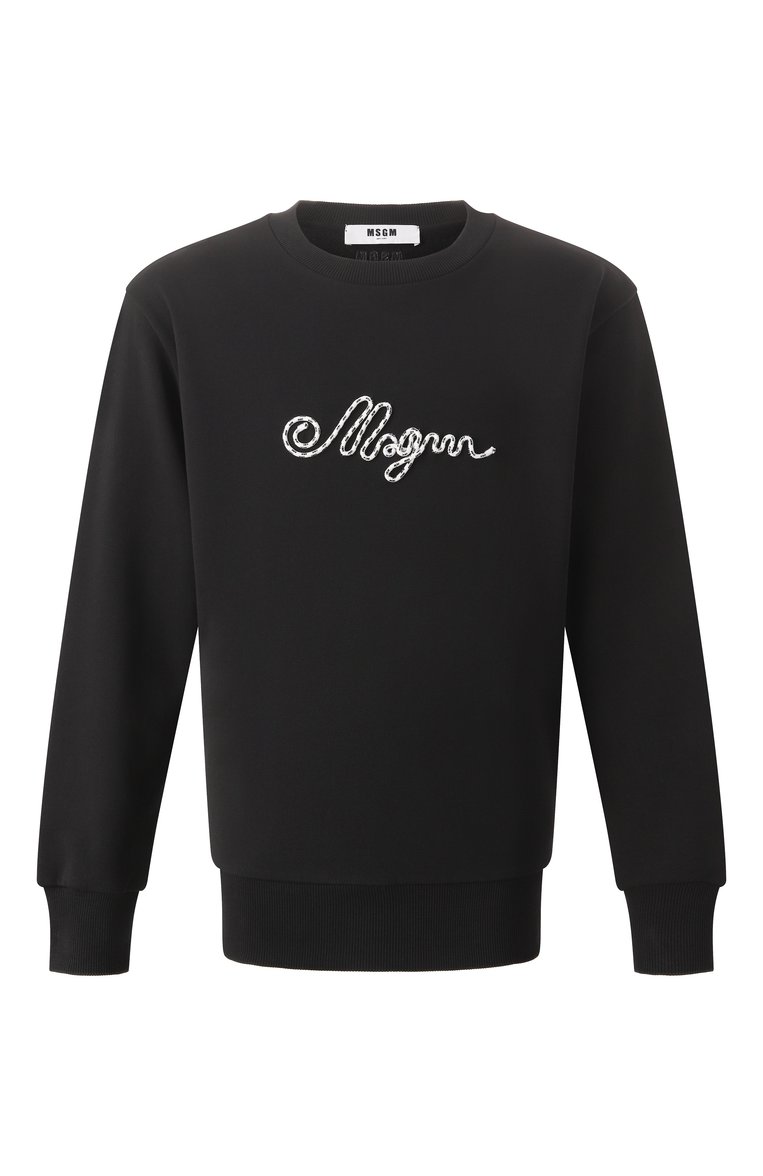 Мужской хлопковый свитшот MSGM черного цвета, �арт. 3840MM98/257095 | Фото 1 (Рукава: Длинные; Длина (для топов): Стандартные; Материал сплава: Проставлено; Драгоценные камни: Проставлено; Принт: Без принта; Стили: Спорт-шик; Мужское Кросс-КТ: свитшот-одежда; Материал внешний: Хлопок)