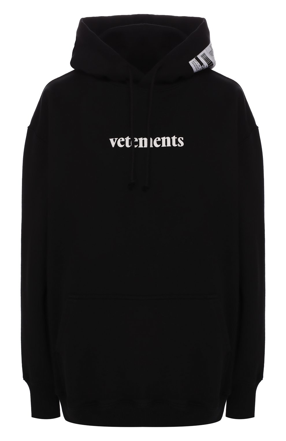 Хлопковое худи VETEMENTS черного цвета по цене 49350 руб., арт. SS20TR311 1620/W/BLACK, фото 1 Хлопковое худи VETEMENTS, арт. SS20TR311 1620/W/BLACK, фото 1