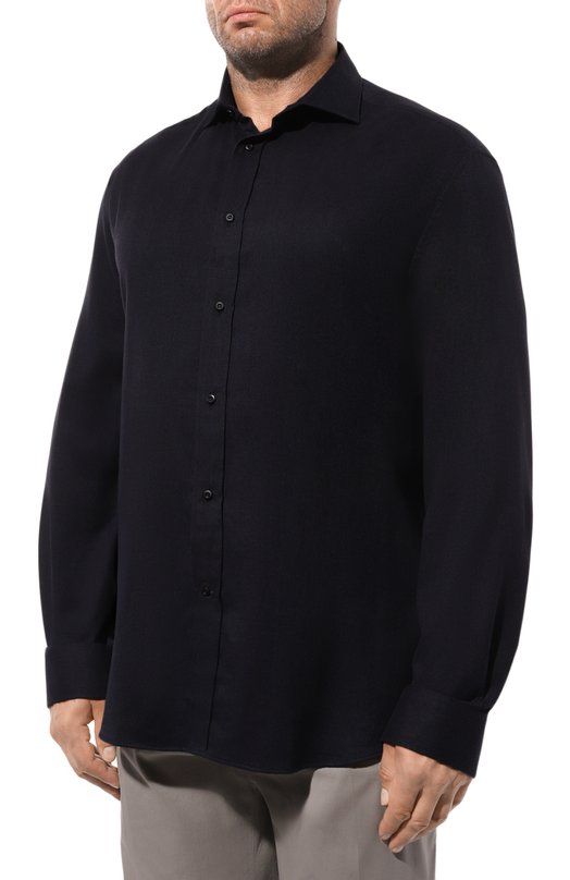 Рубашка из хлопка и лиоцелла Brunello Cucinelli MY6370627W Синий  MY6370627W Фото 3