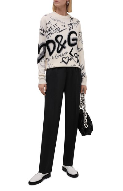 Шерстяной пуловер DOLCE & GABBANA черно-белого цвета по цене 151500 руб., арт. FXD08T/JBVK7, фото 2 Шерстяной пуловер DOLCE & GABBANA, арт. FXD08T/JBVK7, фото 2